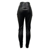 Trendy High Waist PU Leather Pants Tight Pants