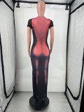 Print Short Sleeve Bodycon Maxi Dress
