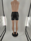 Solid PU Leather Tight Shorts with Side Zipper