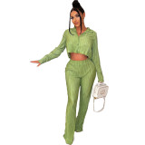 Sexy Pleated Shirt Top and Pants 2PCS Set