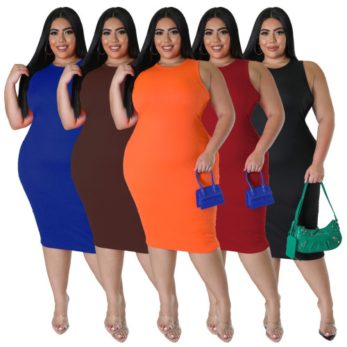 Plus Size Casual Solid Sleeveless Bodycon Midi Dress