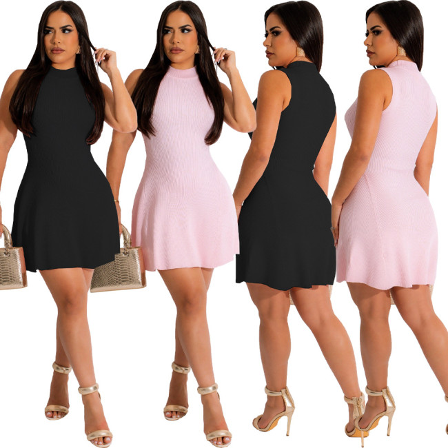 Casual Ribbed Sleeveless A-Line Dresses