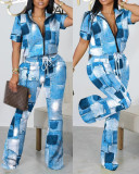 Fashion Print Zipper Top and Pants 2-Piece Set