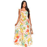 Print Floral Tie Shoulder Beach Holiday Maxi Dress