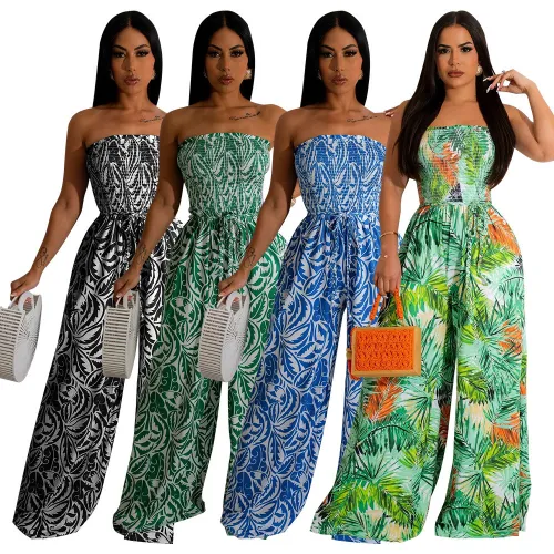 Sexy Strapless Print Wide Leg Jumpsuit