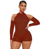 Sexy Ribbed Cold Shoulder Tight Rompers