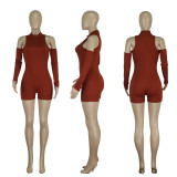 Sexy Ribbed Cold Shoulder Tight Rompers