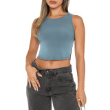 Sexy Solid Comfortbale Slit Sleeveless Cropped Tank Top