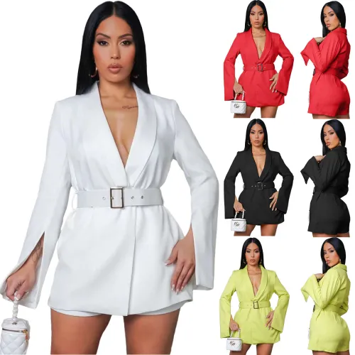 Fashion Slit Sleeve Blazer Dress With Belt
