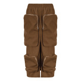 Street Style Pockets Elastic Waist Slit Long Skirt