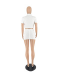 Summer 2PCS Skirt Set Button Short Sleeve Blouse Top and Mini Skirt