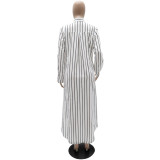 Striped Turndown Collar Patchwork Long Shirt Dress
