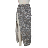 Stylish Camouflage Print Pocket Slit Long Skirt