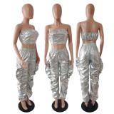 Fashion Shiny Street Metallic Bandeau Top and Pants 2PCS Set