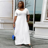 Solid Short Sleeve Loose Fit Plus Size Long Maxi Dress