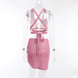 Shiny Bra Top and Ruched Skirt 2PCS Set