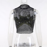 Mesh Hollow Out Contrast Tank Top
