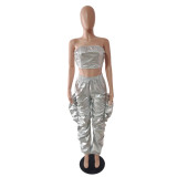 Fashion Shiny Street Metallic Bandeau Top and Pants 2PCS Set