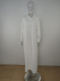 White Long Sleeve Maxi Turndown Collar Loose Maxi Dress