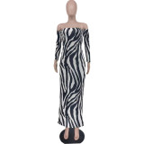 Sexy Backless Stripe Off Shoulder Maxi Dress