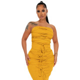 Sexy Ribbed Lace-Up Strapless Top and Long Skirt 2PCS Set