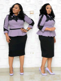 Africa Style Plus Size Tie Bow Mesh Patchwork Peplum Dress