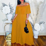 Sexy Off Shoulder Ruffle Pleated Long Maxi Dress