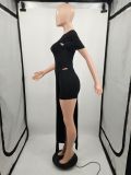 Sexy Solid 2-Piece Set Short Sleeve Slit Dress &  Shorts Set