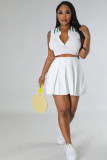 Zipper Polo Neck Top Pleated Skirt Sports Tennis 2PCS Set