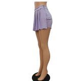 Pleated Fake Skirt Solid Mini Shorts
