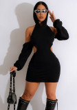 Sexy Cutout Waist Cold Shoulder Hooded Casual Dress
