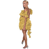 Solid Ruffles Backless Irregular Sleeveless Mini Dress