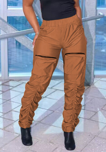 Stylish Zipper Pocket Ruched Casual Cargo Pants
