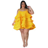 Sexy Sleeveless Ruffles Adjustable Strap Plus Size Layered Dress for Women