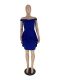 Solid Off Shoulder Ruffle Midi Bodycon Dress