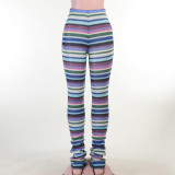 Knitted Striped Sports Casual High Waisted Pants