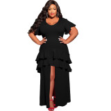 Plus Size Solid Slit Ruffles Tiered Maxi Dress