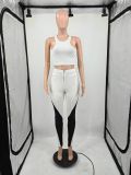 White Tank Top and Patchwork Pants Two-piece Set