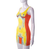 Summer Trendy Sexy Body Print Sleeveless Mini Dress