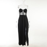 Black Strapless Slit Long Dress