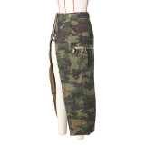 Stylish Camouflage Print Pocket Slit Long Skirt