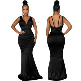Sexy Deep V Neck Sleeveless Mermaid Dress Solid Evening Gown