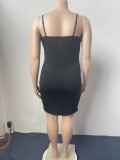 Plus Size Black Sexy Fake Fur Trim Plus Size Cami Dress
