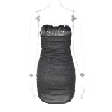 Sexy Shiny Strapless Ruched Bodycon Dress