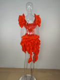 Solid Ruffles Backless Irregular Sleeveless Mini Dress