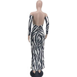 Sexy Backless Stripe Off Shoulder Maxi Dress