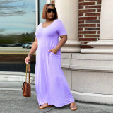 Solid Short Sleeve Loose Fit Plus Size Long Maxi Dress