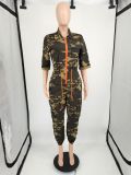 Trendy Camouflage Print Zipper Casual Jumpsuit