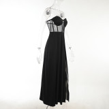 Black Strapless Slit Long Dress