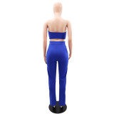 Sexy Solid Bow Bandeau Top Slit Trousers Fashion 2PCS Set